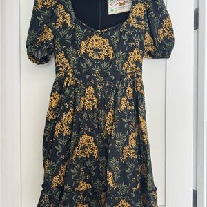 Agua Bendita Handcrafted Puff Sleeve Floral Dress - Size S